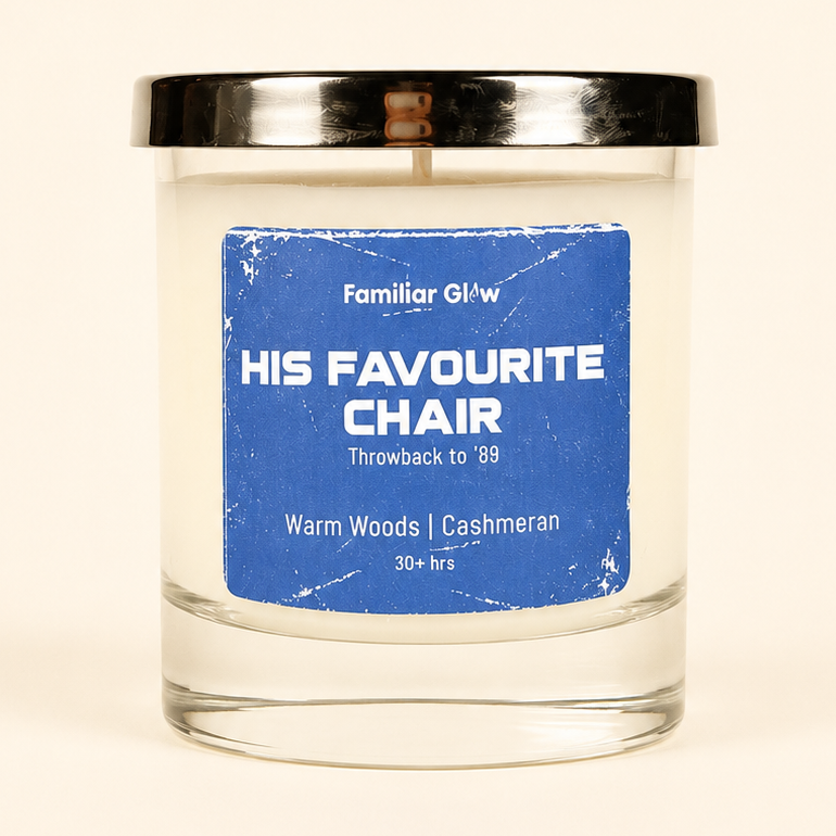 His Favourite Chair nostalgic scented candle from Familiar Glow