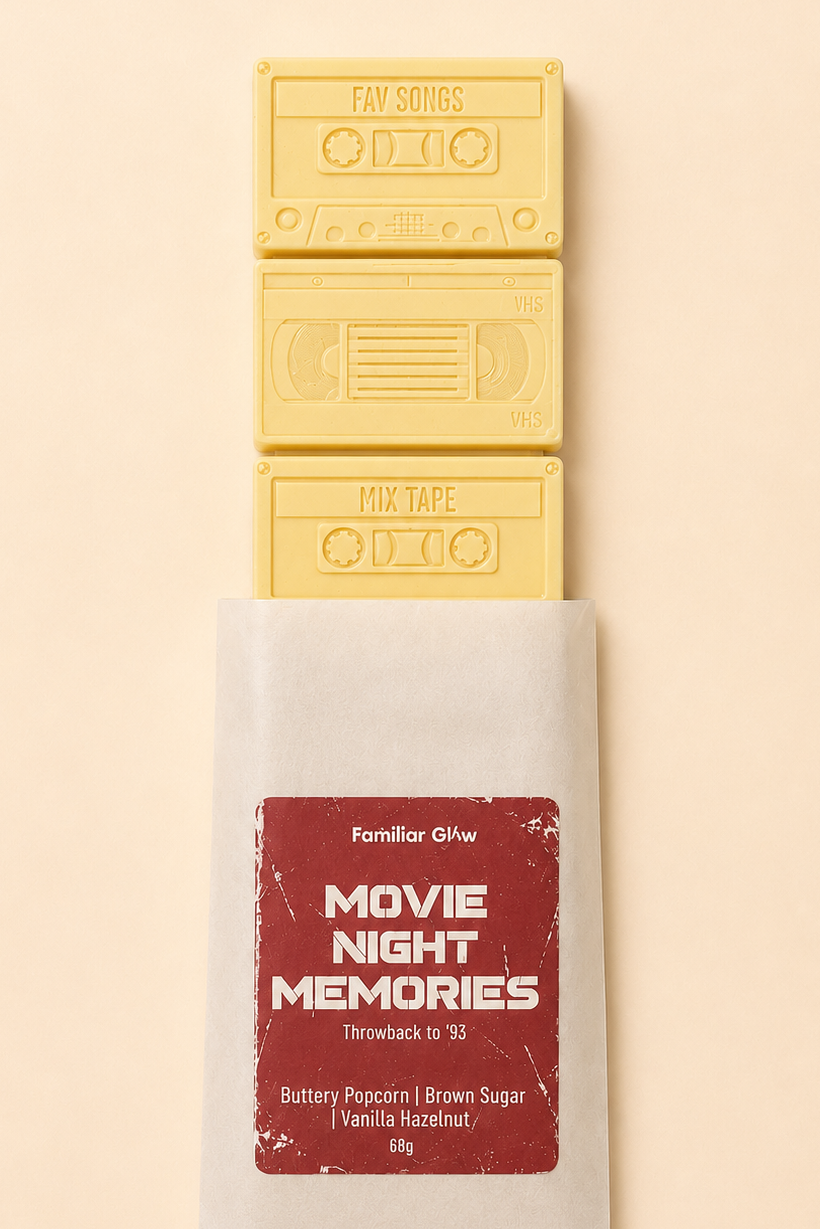 Movie Night Memories nostalgic cassette tape wax melt snap bar from Familiar Glow
