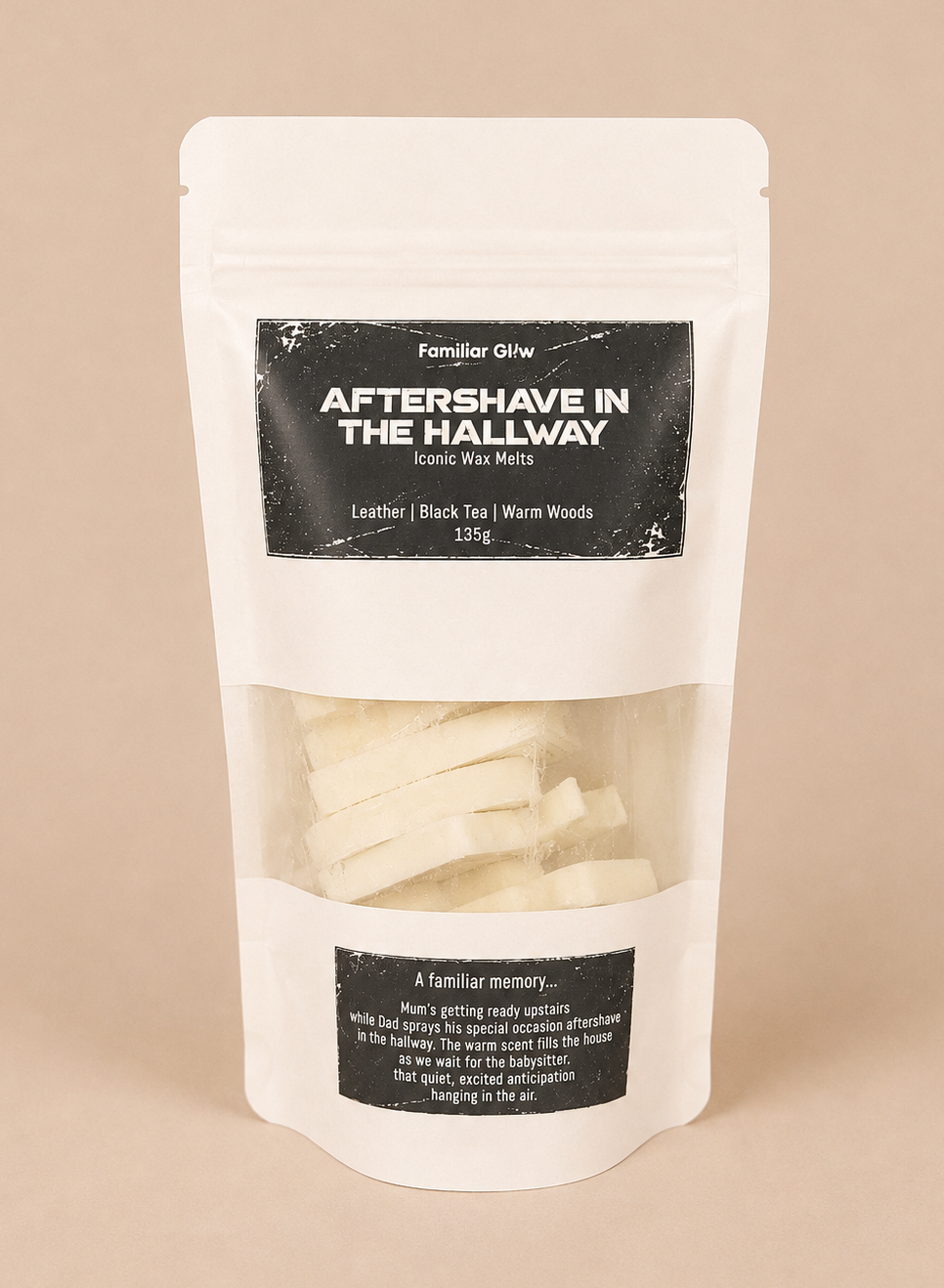 Aftershave in the Hallway nostalgic Iconic wax melt pouch from Familiar Glow