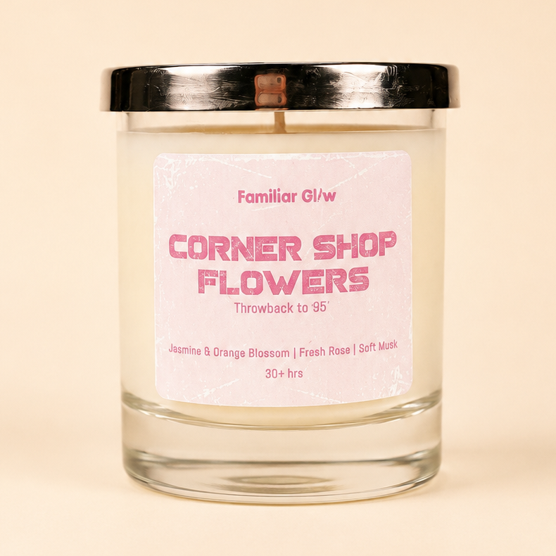Corner Shop Flowers nostalgic scented candle from Familiar Glow