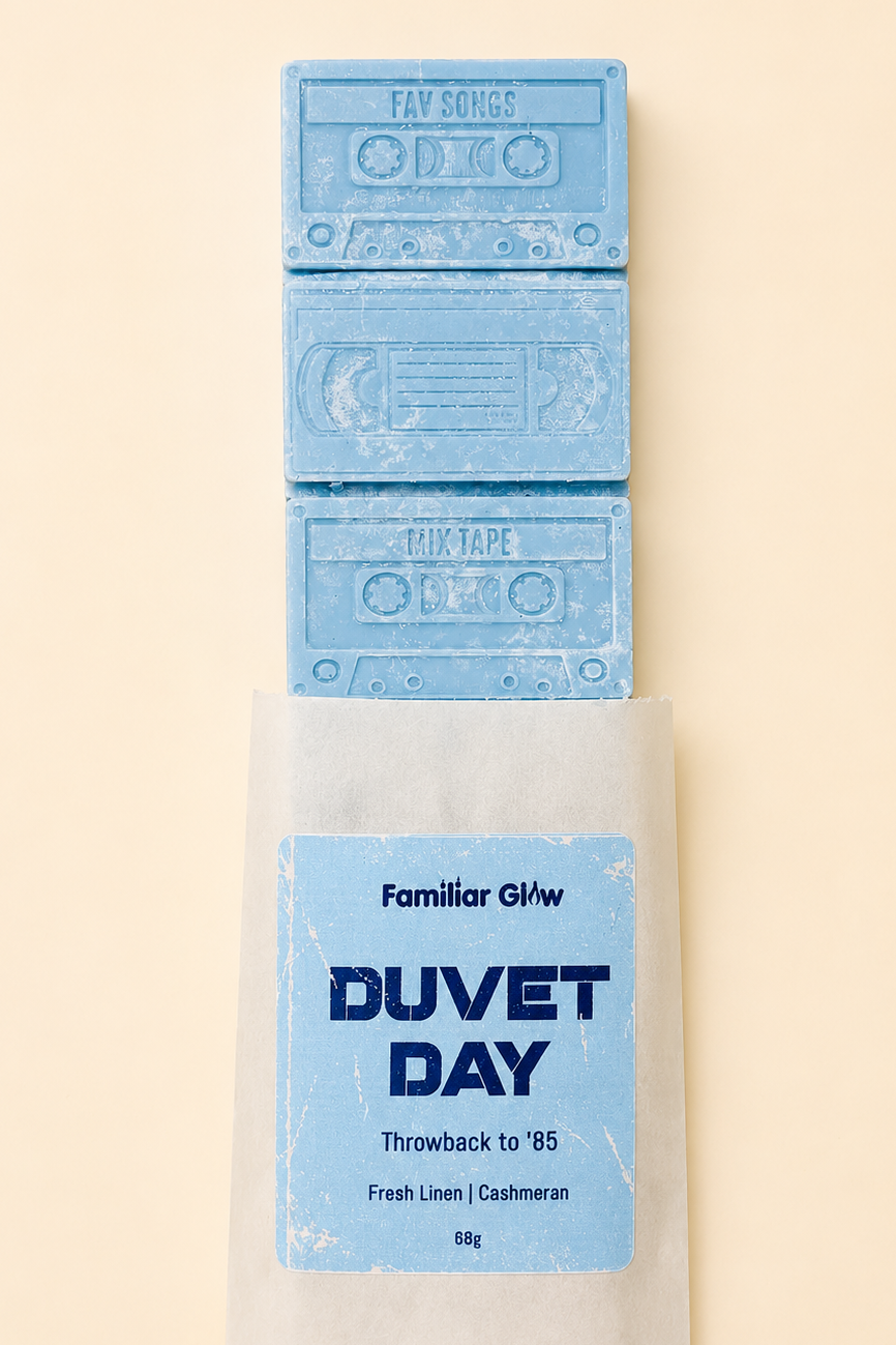 Duvet Day nostalgic cassette tape wax melt snap bar from Familiar Glow