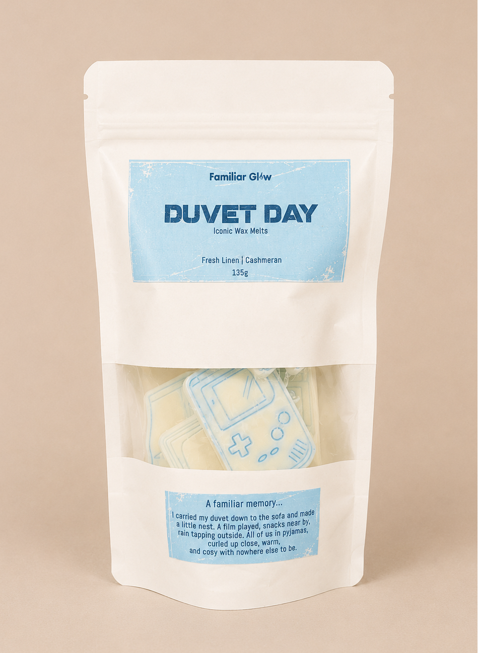 Duvet Day nostalgic Iconic wax melt pouch from Familiar Glow
