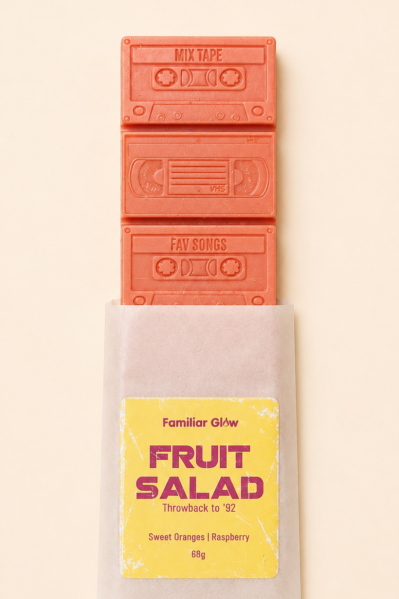 Fruit Salad nostalgic cassette tape wax melt snap bar from Familiar Glow