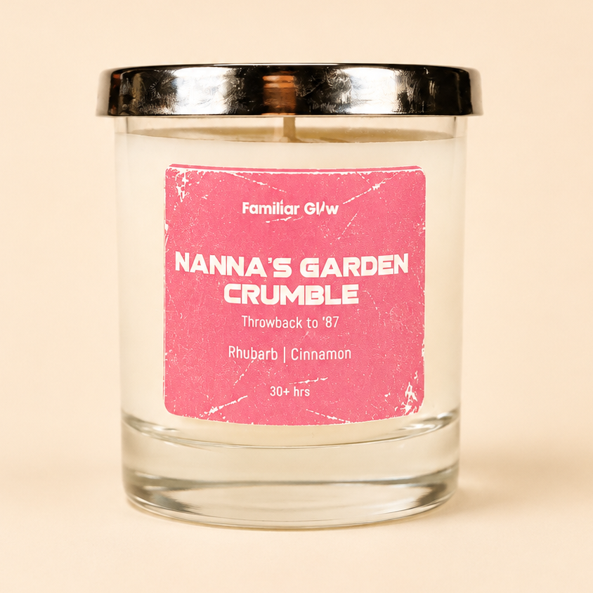 Nanna's  Garden Crumble nostalgic scented candle from Familiar Glow