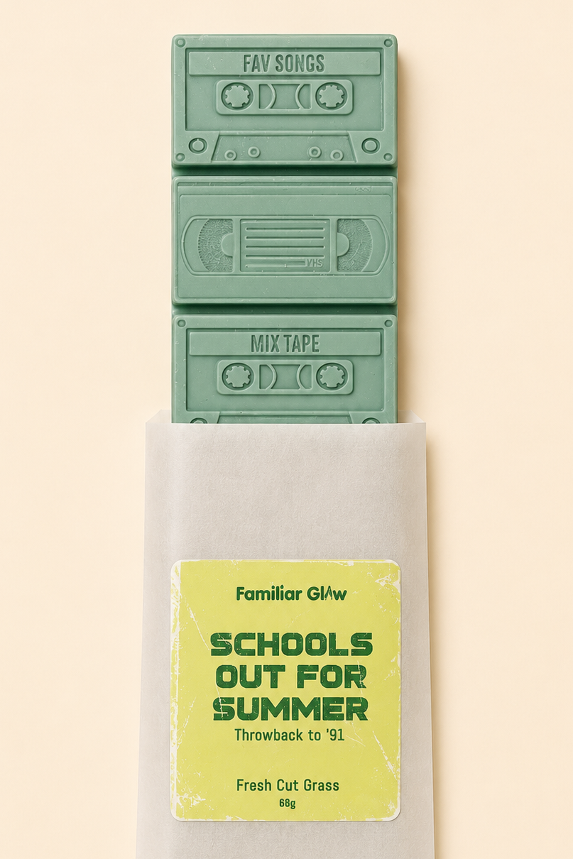Schools Out For Summer nostalgic cassette tape wax melt snap bar from Familiar Glow