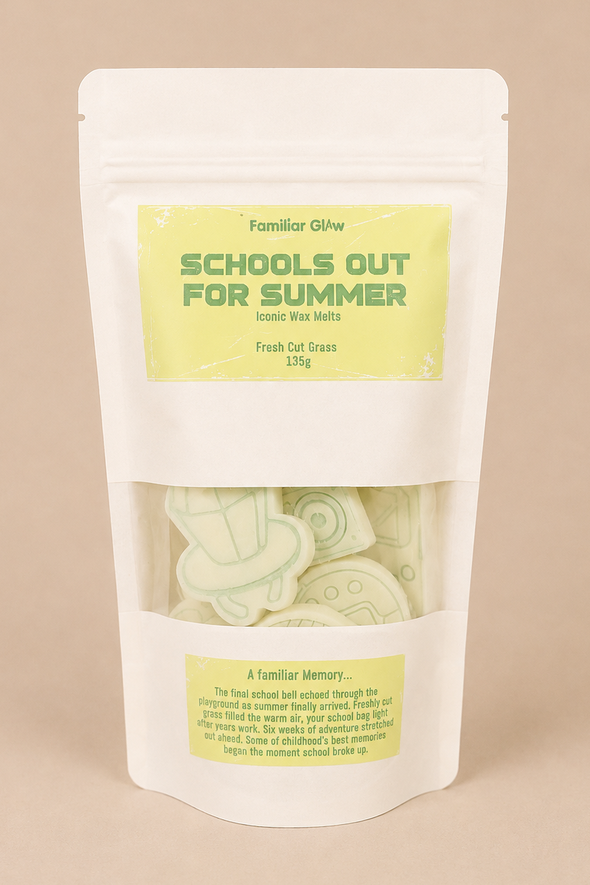 Schools Out For Summer nostalgic Iconic wax melt pouch from Familiar Glow