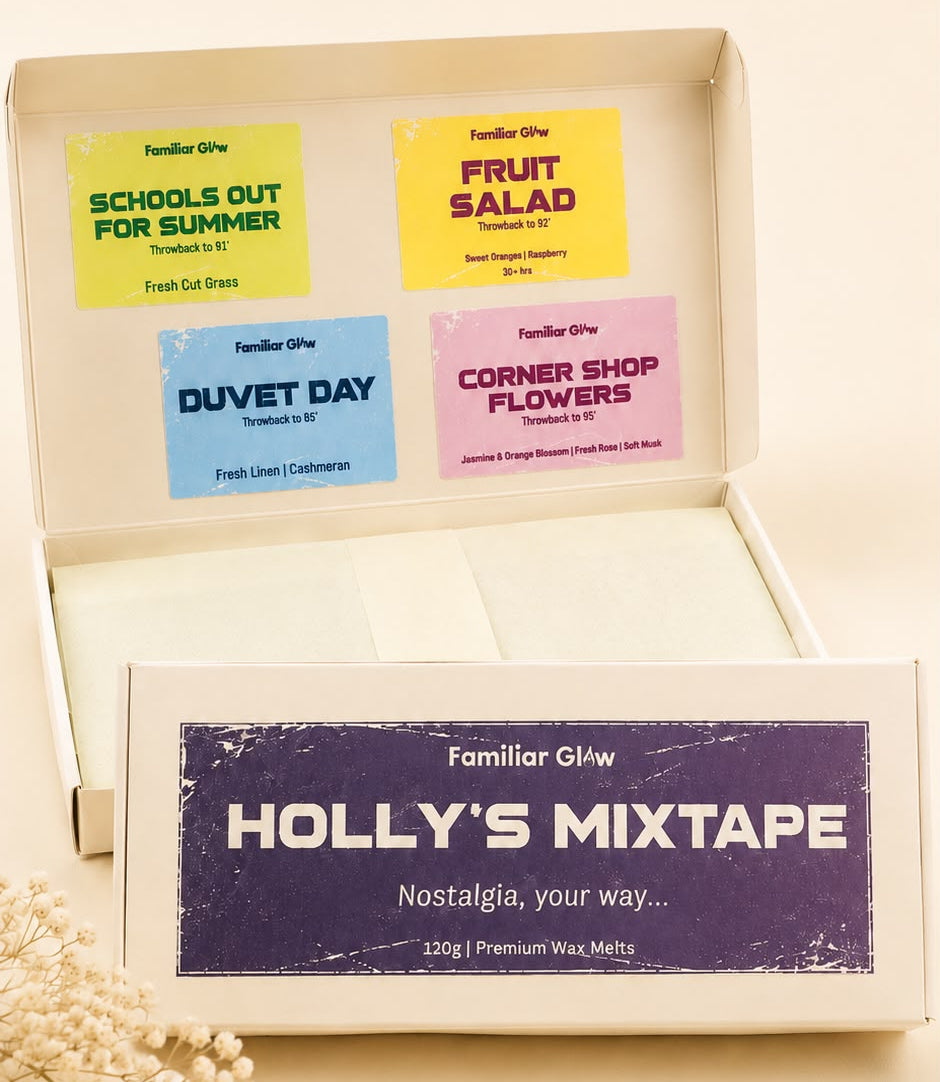 Personalised 90s Mixtape wax melt gift from Familiar Glow